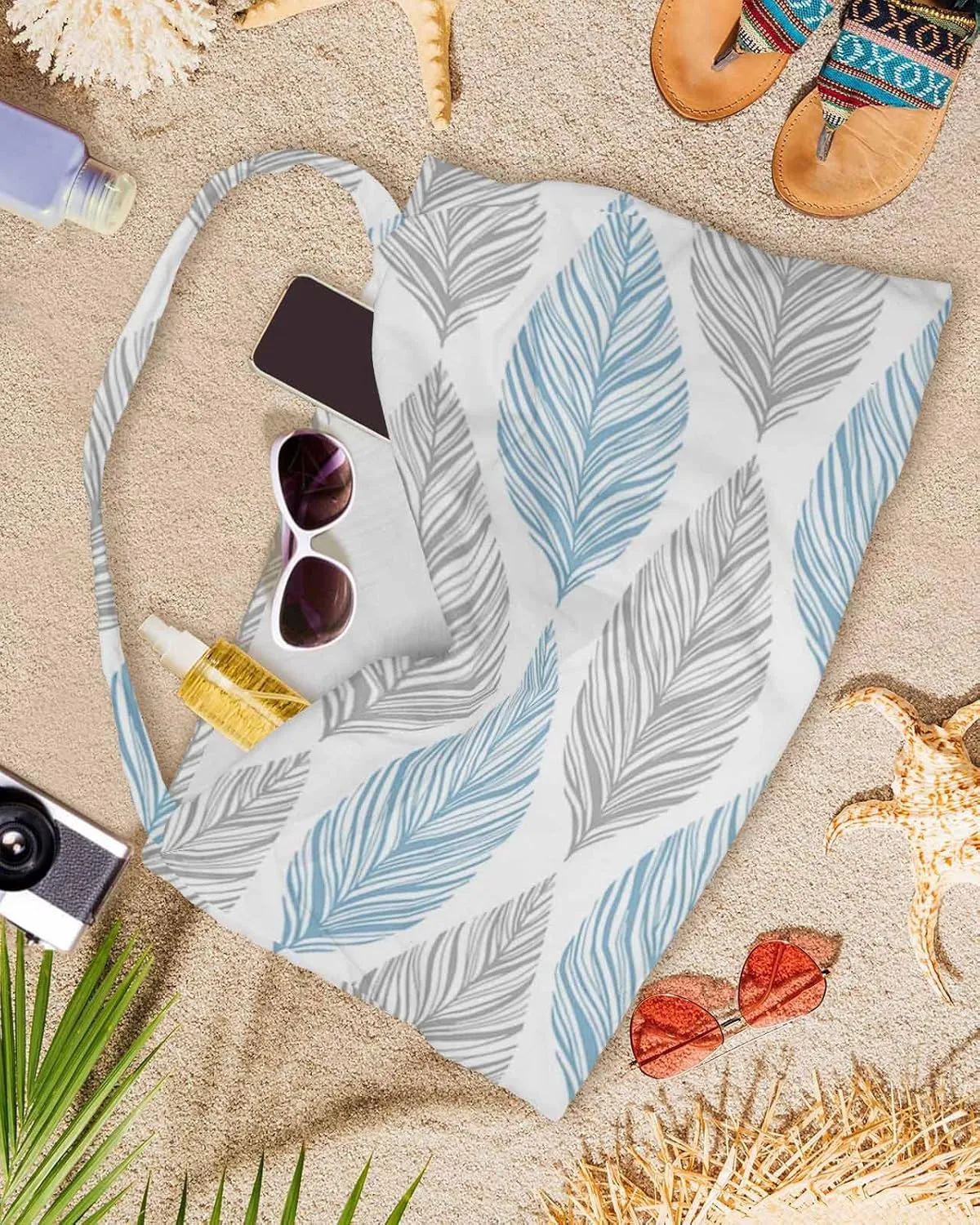 Blue Grey Leaves Chaise Lounge Cover - Beach Chair Towel, Summer Tropical Aesthetics Pool Lounger Chair Covers with Side Pocket, Towels Cover for Sunbathing Patio Hotel, 85 x 29 in