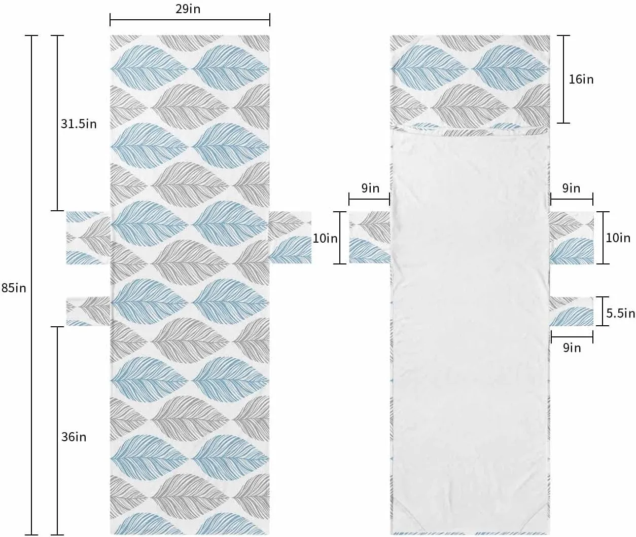 Blue Grey Leaves Chaise Lounge Cover - Beach Chair Towel, Summer Tropical Aesthetics Pool Lounger Chair Covers with Side Pocket, Towels Cover for Sunbathing Patio Hotel, 85 x 29 in