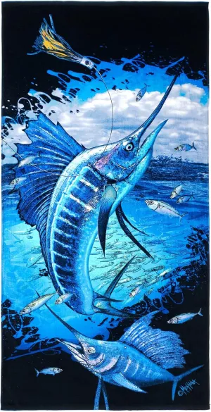 Blue Marlin Beach Towel 30 x 60 inch Fishing 100% Cotton (1 Towel 30" x 60, Marlin)