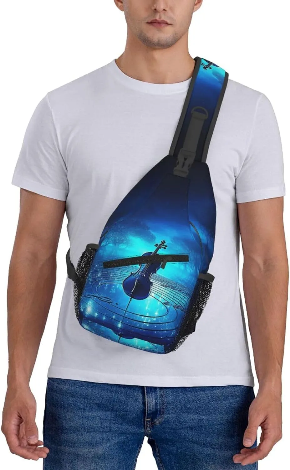 Blue Night Music Sling Bag Backpack For Men Cross Chest Bag Crossbody Shoulder Bag Travel Hiking Daypack