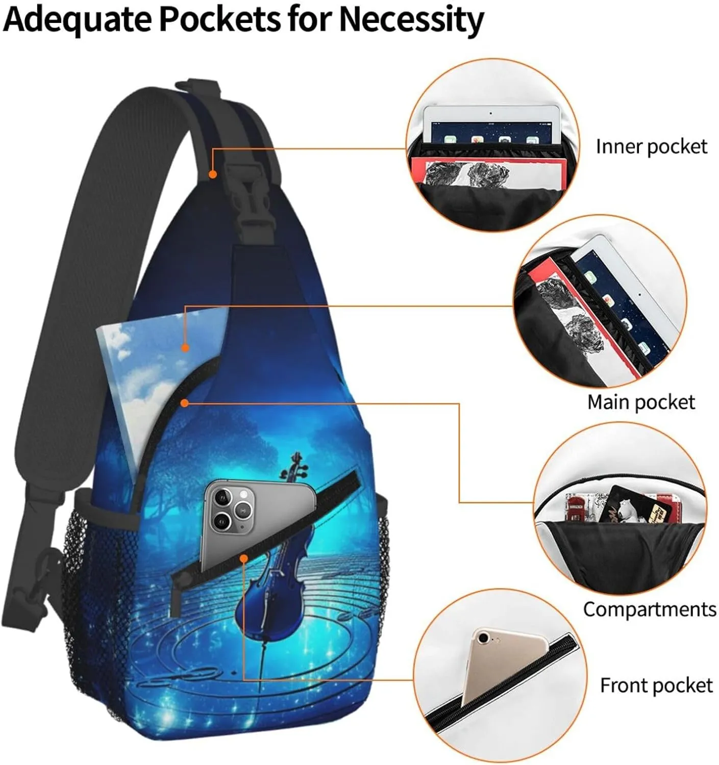 Blue Night Music Sling Bag Backpack For Men Cross Chest Bag Crossbody Shoulder Bag Travel Hiking Daypack
