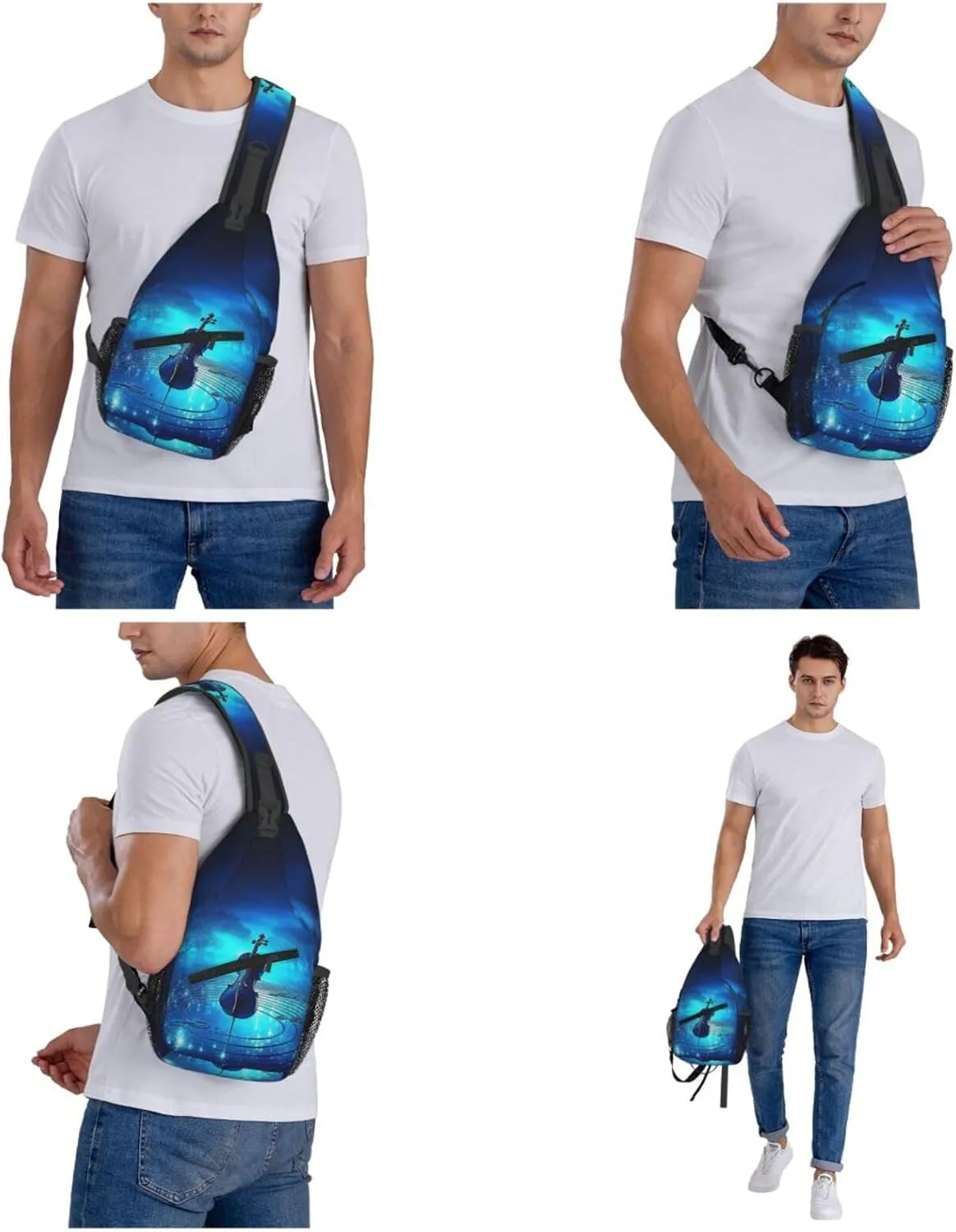 Blue Night Music Sling Bag Backpack For Men Cross Chest Bag Crossbody Shoulder Bag Travel Hiking Daypack