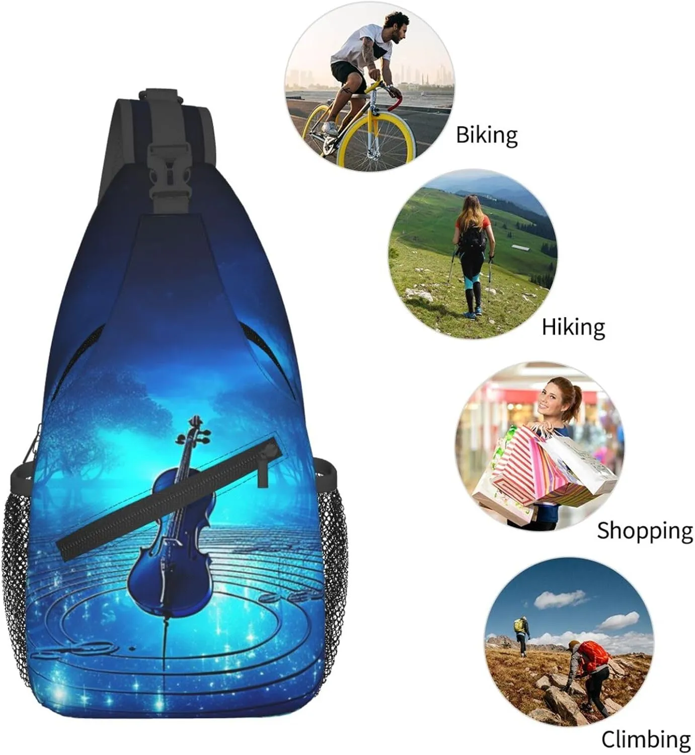 Blue Night Music Sling Bag Backpack For Men Cross Chest Bag Crossbody Shoulder Bag Travel Hiking Daypack