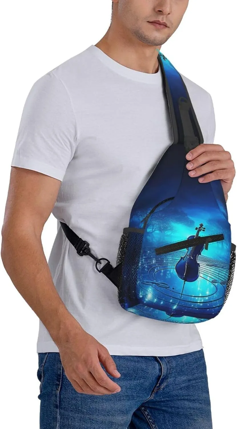 Blue Night Music Sling Bag Backpack For Men Cross Chest Bag Crossbody Shoulder Bag Travel Hiking Daypack