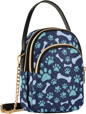 Blue Paw Bone Crossbody Bags for Women Fanny Pack Hand Travel Small Sling Cross Body Bag Phone Purse with Strap