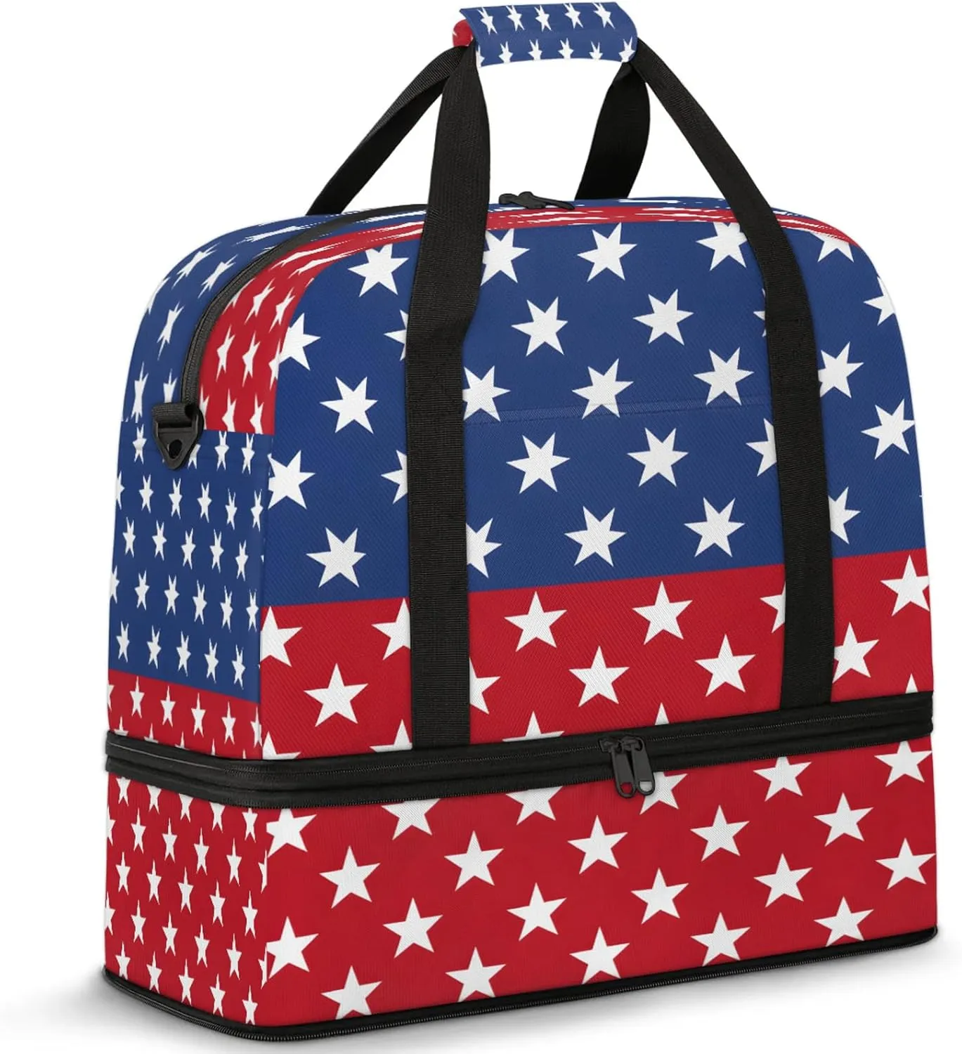 Blue Red Stars Travel Duffel Bags for Women & Men Large Sports Gym Bags Foldie Weekender Overnight Bag Carry On Tote Bag With Shoe Compartment Personal Item Bag for Travel Sports Gym