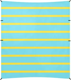 Blue-Yellow Horizontal Stripes Foldable Beach Canopy UPF50  Waterproof Large Portable Sun Shelter with Carrying Bag for Family Trips, Picnics & Camping