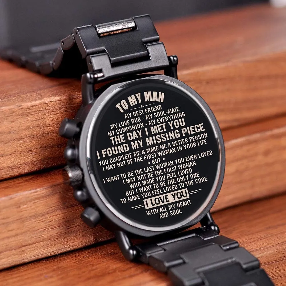 BOBO BIRD Mens Personalized Engraved Wooden Watches, Stylish Wood & Stainless Steel Combined Quartz Casual Wristwatches for Men Family Friends Customized Watch
