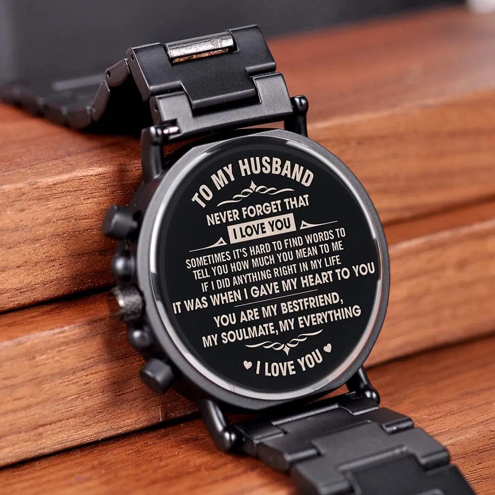 BOBO BIRD Mens Personalized Engraved Wooden Watches, Stylish Wood & Stainless Steel Combined Quartz Casual Wristwatches for Men Family Friends Customized Watch