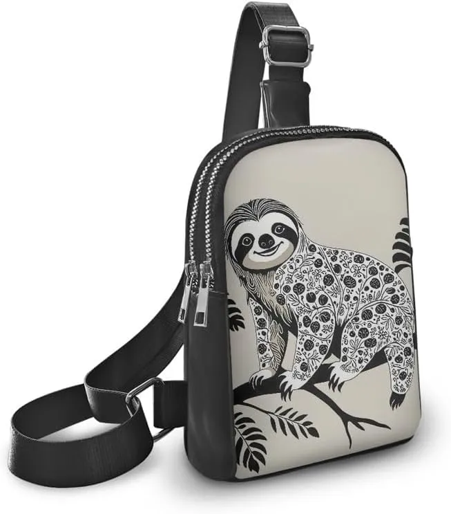 Bohemia Animal Fanny Packs for Women Cross Body Sling Daypack, Novelty Drawing Ethnic Sloth Belt Bag Zipper Crossbody Bags for Travel