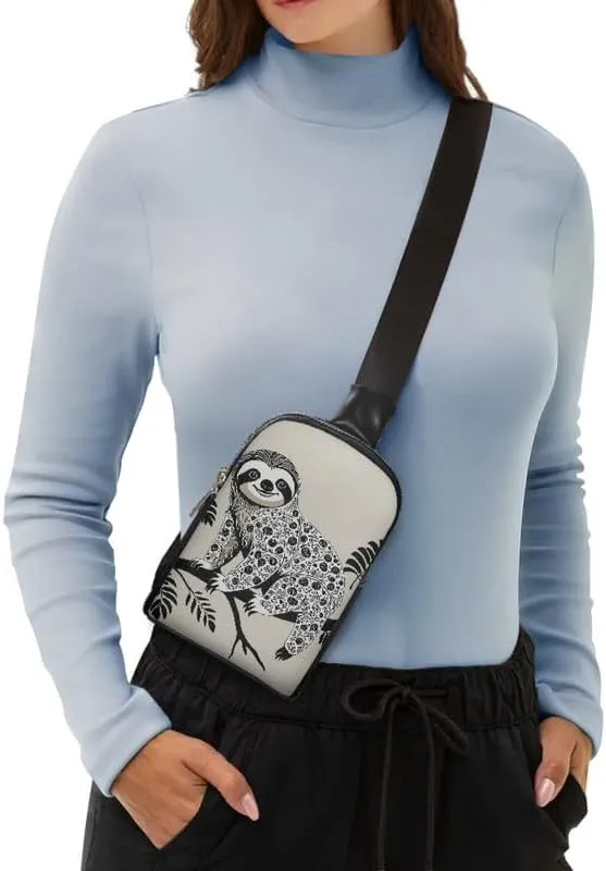 Bohemia Animal Fanny Packs for Women Cross Body Sling Daypack, Novelty Drawing Ethnic Sloth Belt Bag Zipper Crossbody Bags for Travel