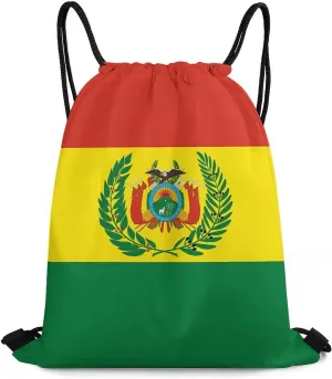 Bolivia Flag Drawstring Backpack Sports Gym Sackpack Water Resistant String Bag for Women Men