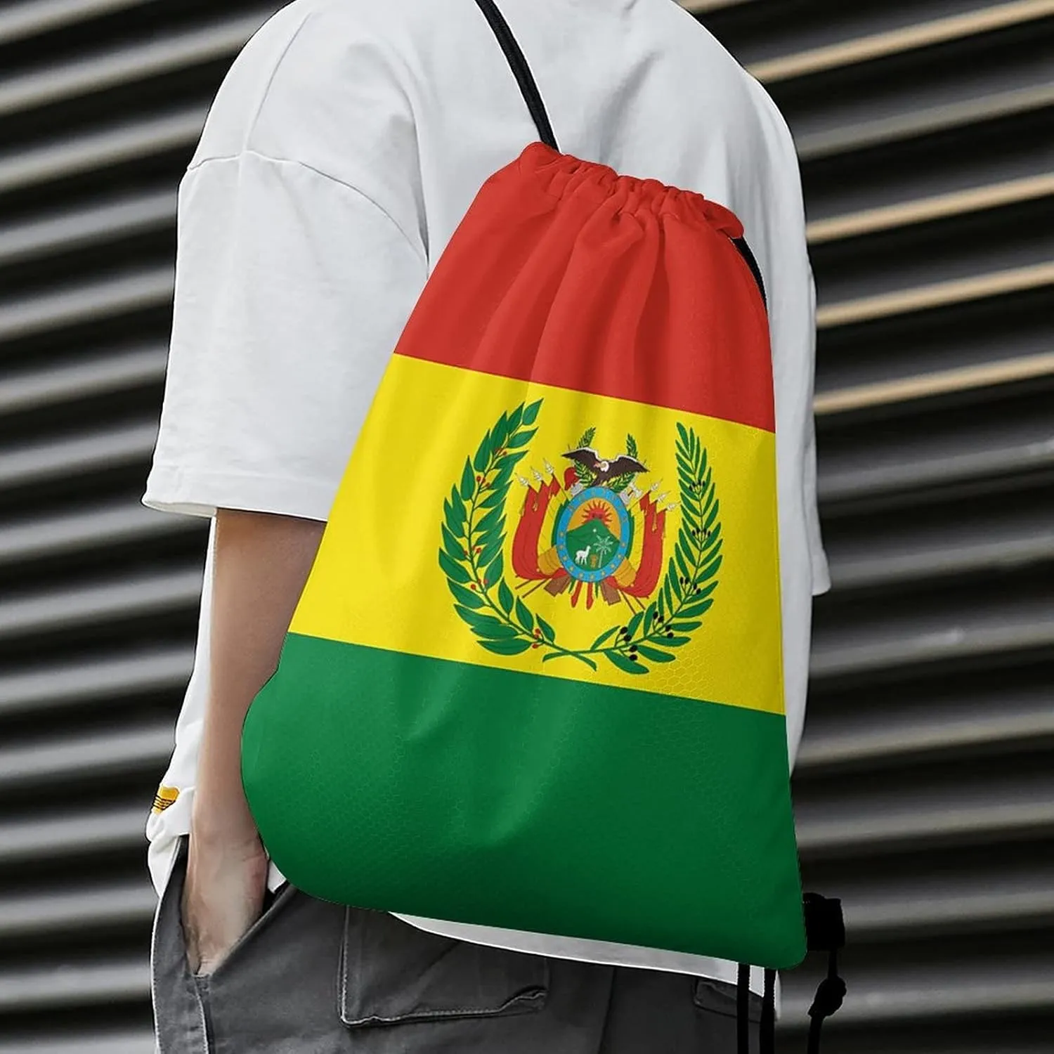 Bolivia Flag Drawstring Backpack Sports Gym Sackpack Water Resistant String Bag for Women Men