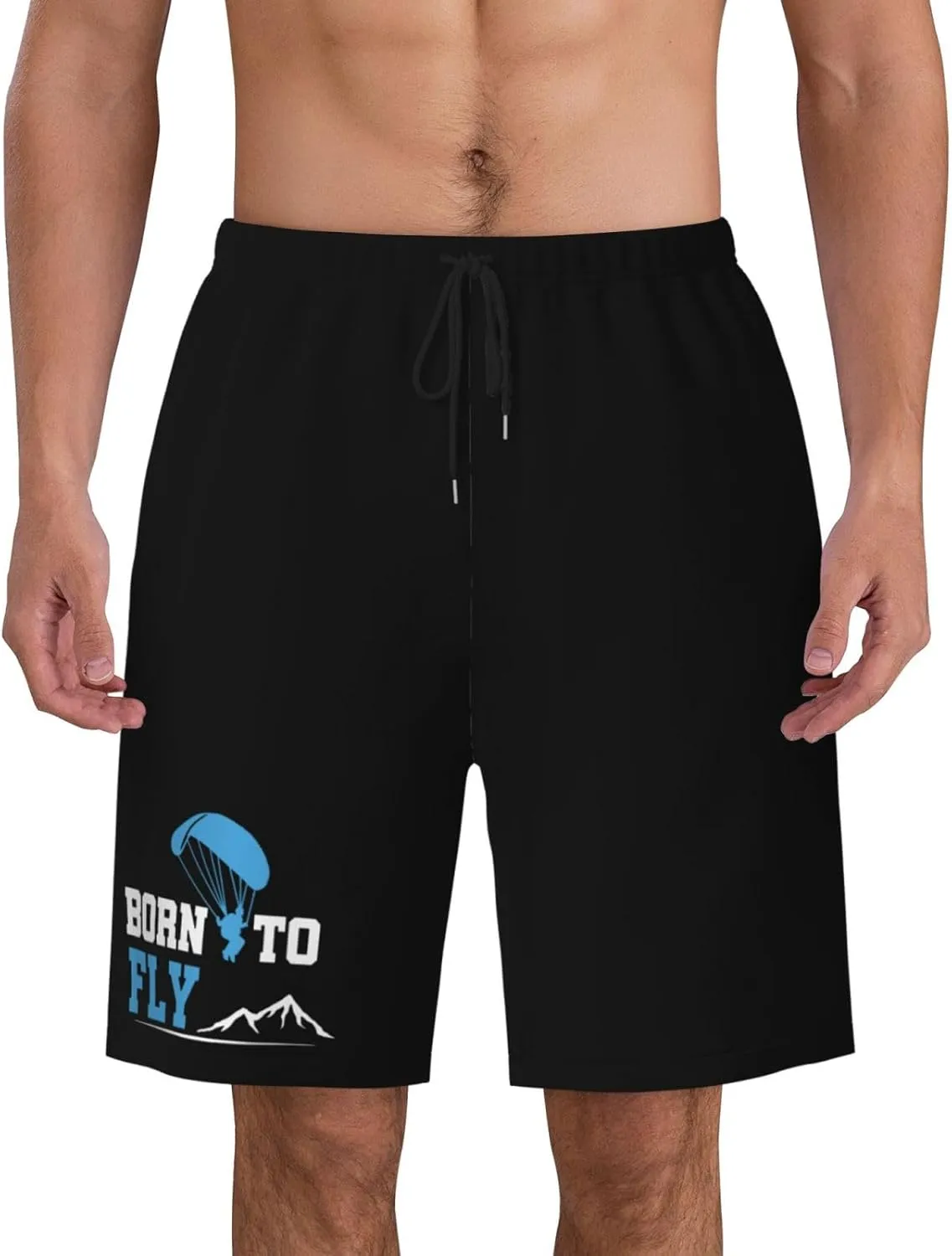 Born to Fly Paragliding Mens Swim Trunks Quick Dry Board Shorts 7" - Hawaii Beach Swimwear