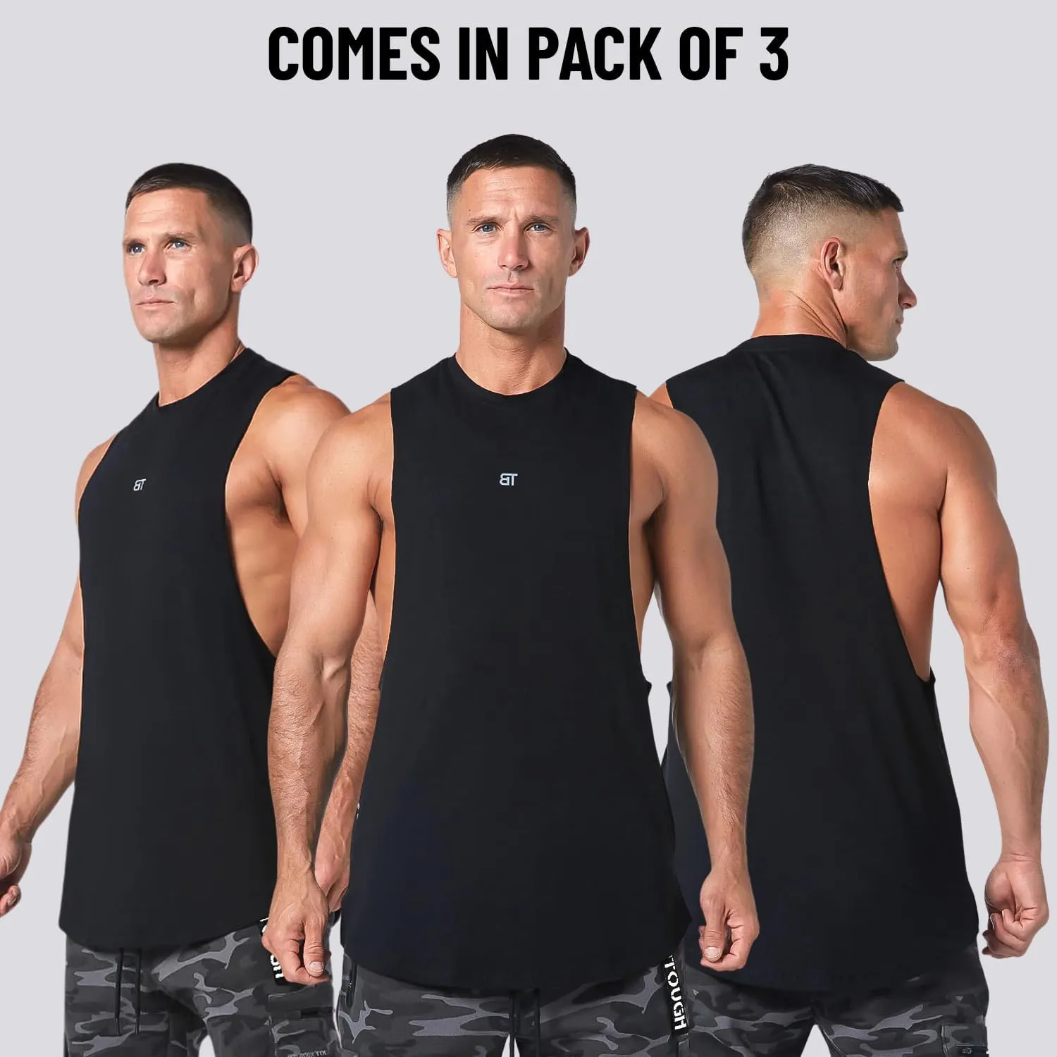 Born Tough Mens Oversized Workout Tank Top & Athletic Cutoff Gym Stringer Tank Top Vest for Training, Bodybuilding & Running