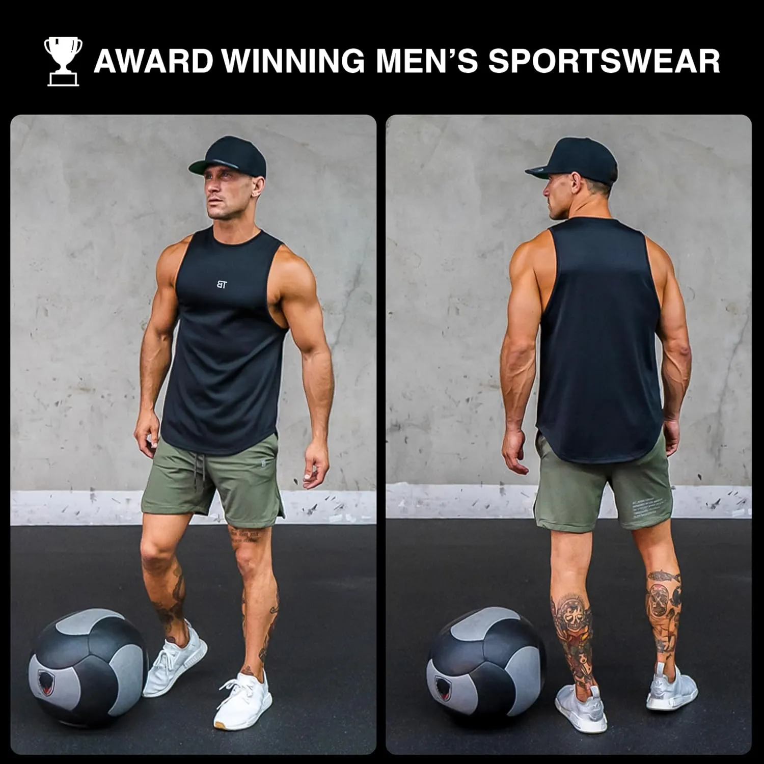 Born Tough Mens Oversized Workout Tank Top & Athletic Cutoff Gym Stringer Tank Top Vest for Training, Bodybuilding & Running