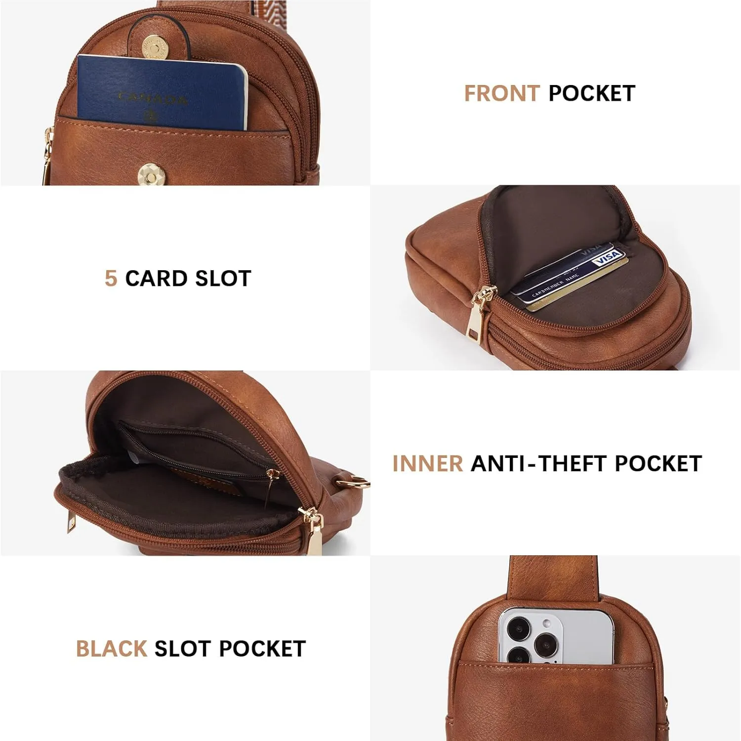 BOSTANTEN Small Sling Bag Crossbody Bags for Women Trendy Crossbody Purse Leather Chest Bag