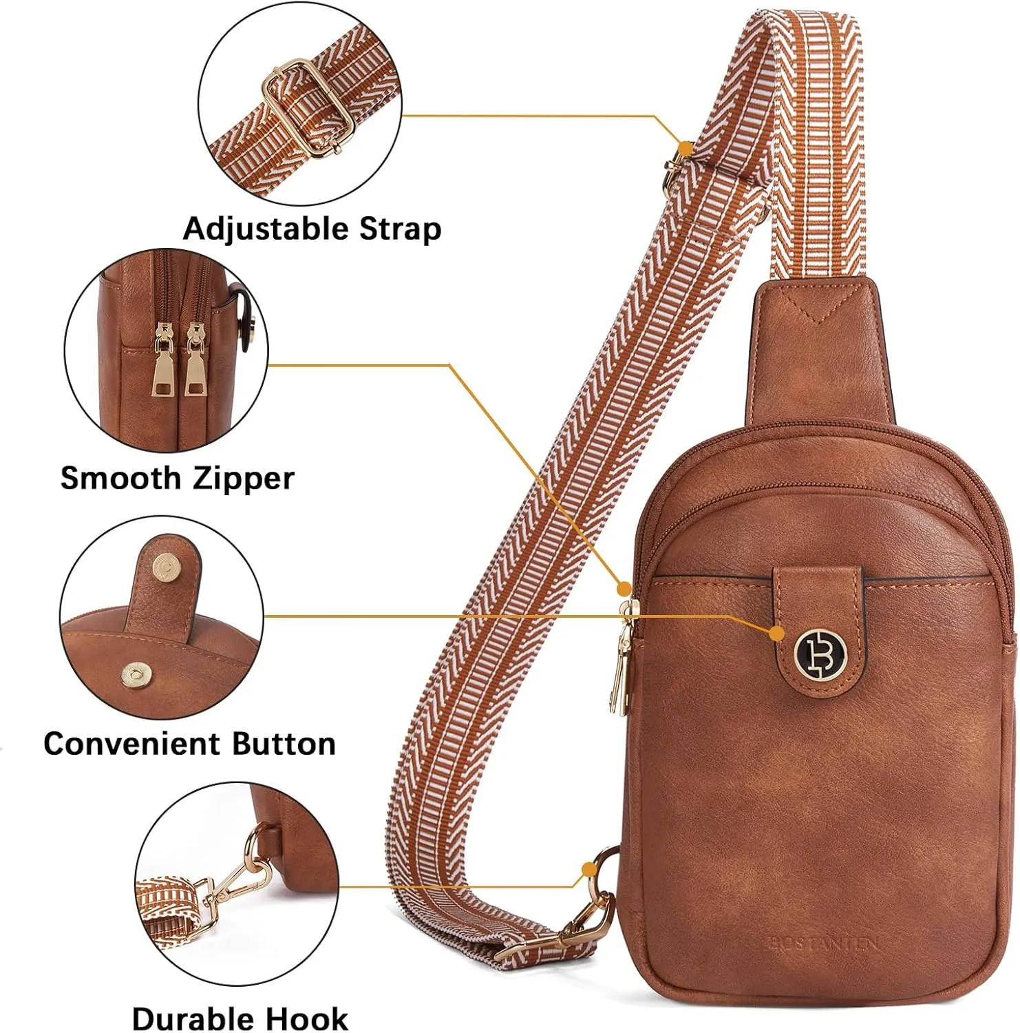 BOSTANTEN Small Sling Bag Crossbody Bags for Women Trendy Crossbody Purse Leather Chest Bag