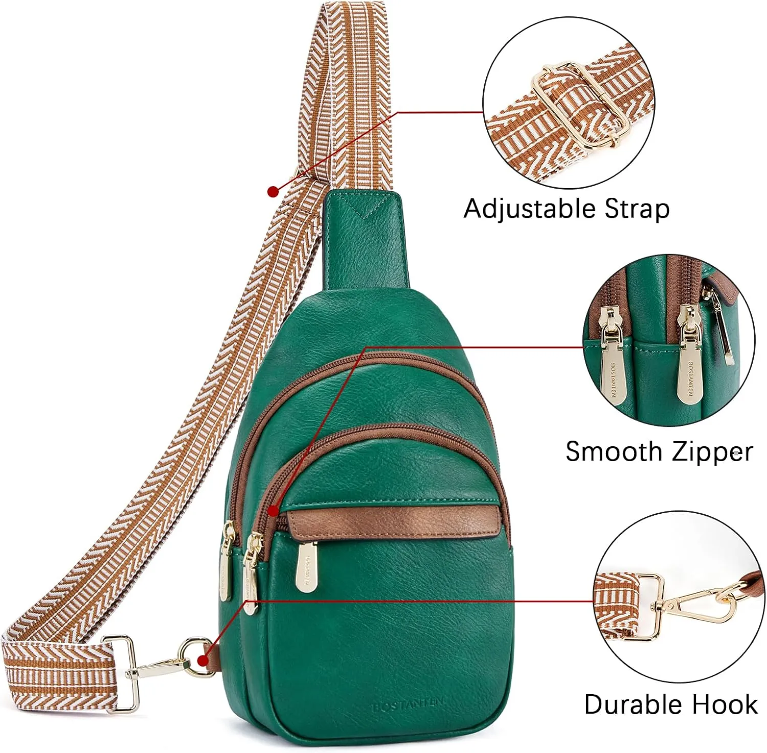 BOSTANTEN Small Sling Bag for Women Leather Crossbody Bags Fanny Pack Chest Bag for Travel