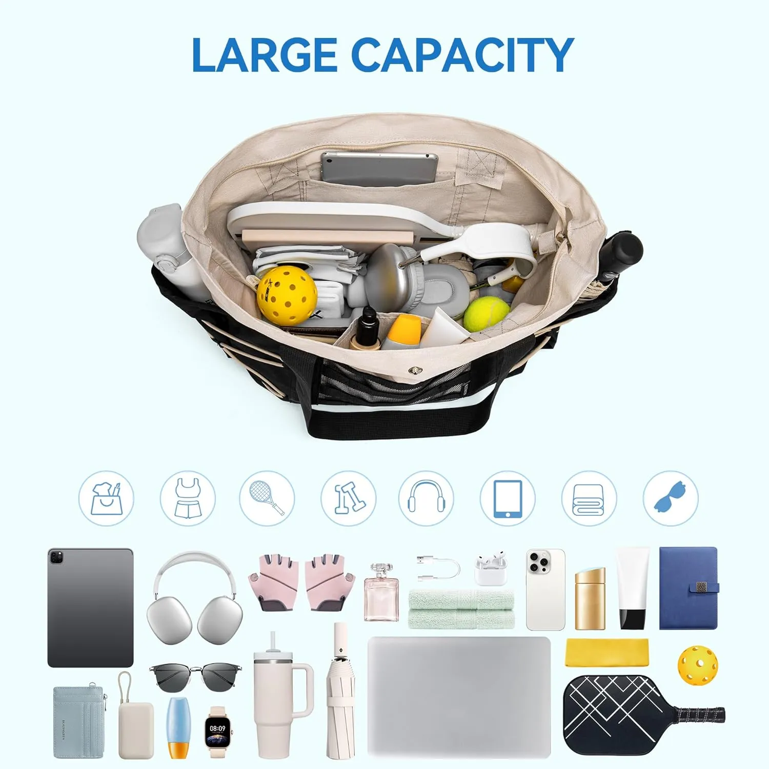 BOSTANTEN Travel Tote Bags for Women Foldable Beach Bag Waterproof Zipper Gym Sports Shopping Bag Trolley Sleeve