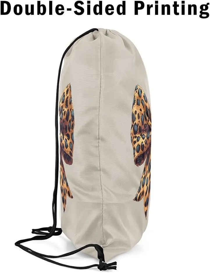 Bowknot Drawstring Backpack 13"X16" Bow Tie Butterfly Knot Water Resistant Beach Bag Leopard Print Princess String Bag for Gym Shopping Sport Yoga