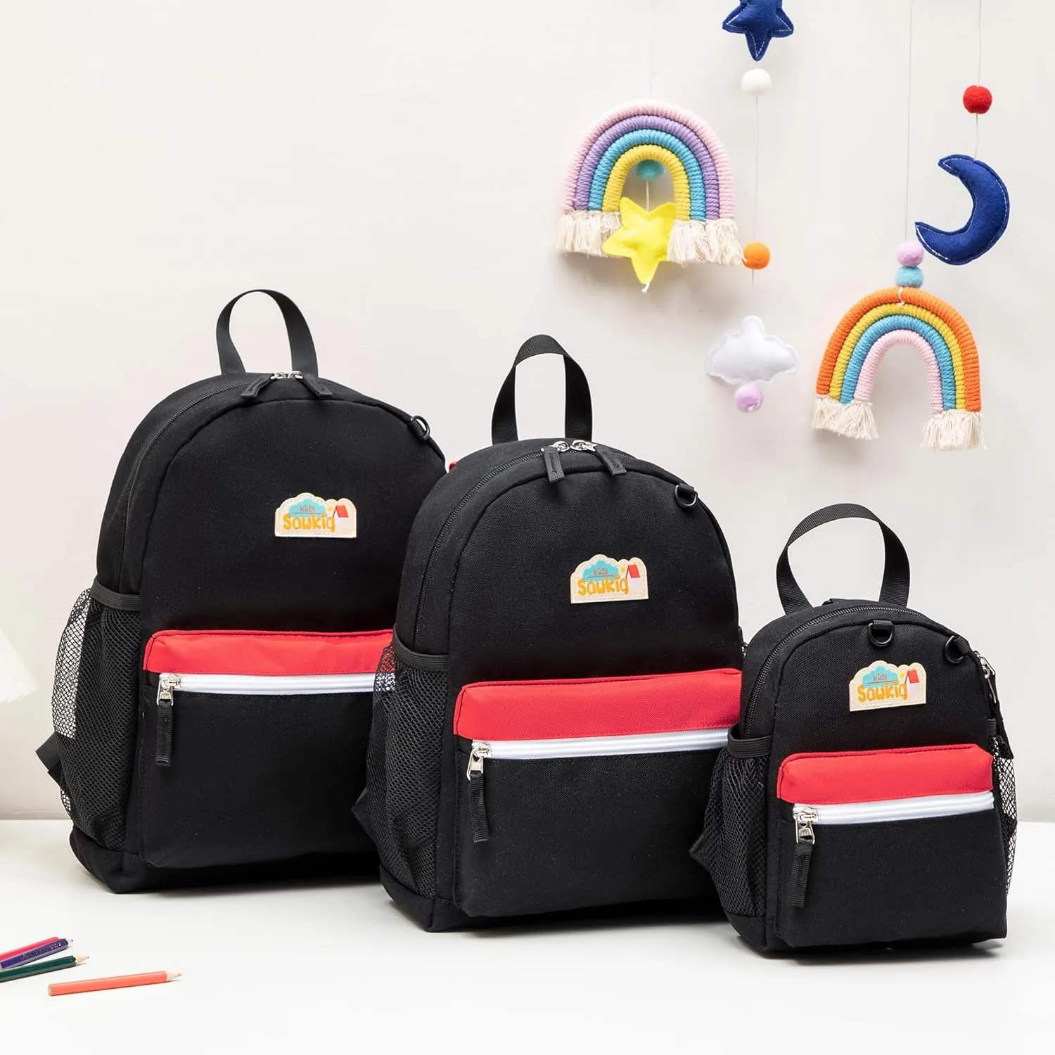 Boys Backpack for School Kids 15 inch Bookbag for Kindergarten Boy 4-6 (Black and Red)