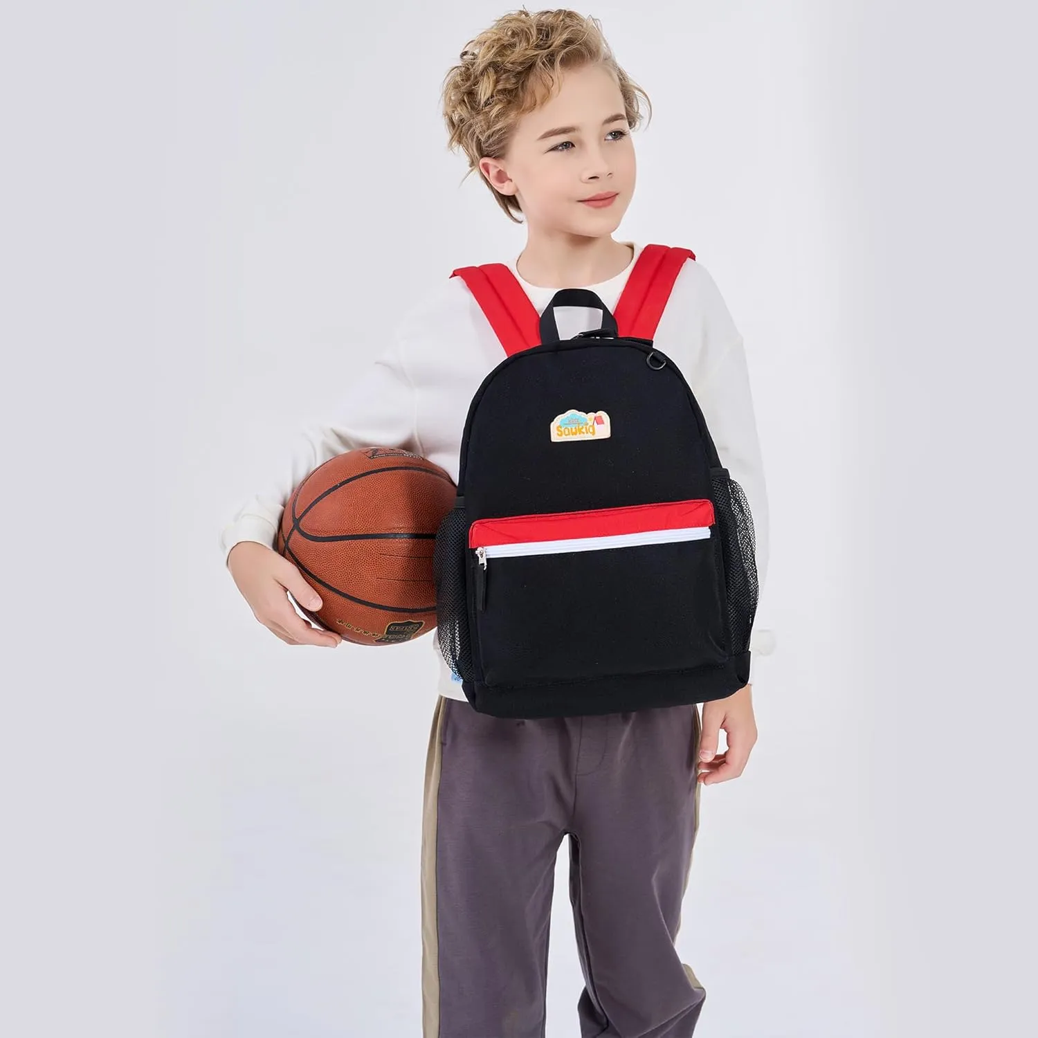 Boys Backpack for School Kids 15 inch Bookbag for Kindergarten Boy 4-6 (Black and Red)
