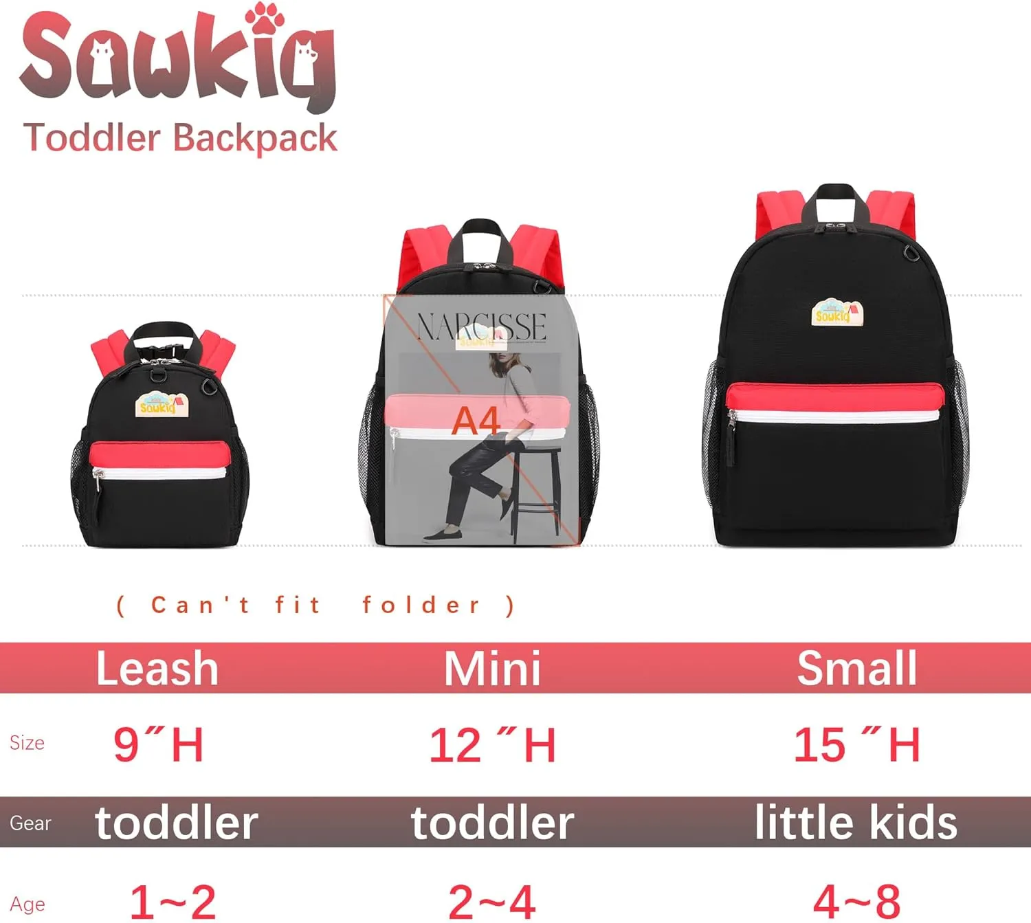 Boys Backpack for School Kids 15 inch Bookbag for Kindergarten Boy 4-6 (Black and Red)