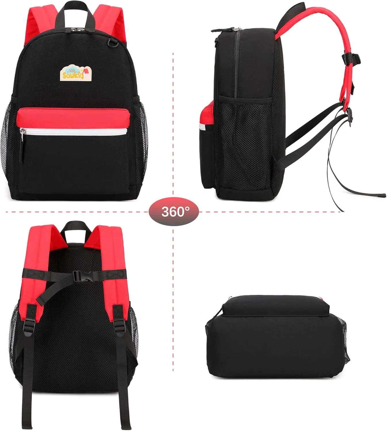 Boys Backpack for School Kids 15 inch Bookbag for Kindergarten Boy 4-6 (Black and Red)