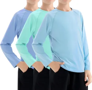 Boys Swim Shirt UPF 50  Kids Rash Guard Long Sleeve 3 Pack Youth Sun UV Protection SPF Water Fishing Top Shirts 5-18Y