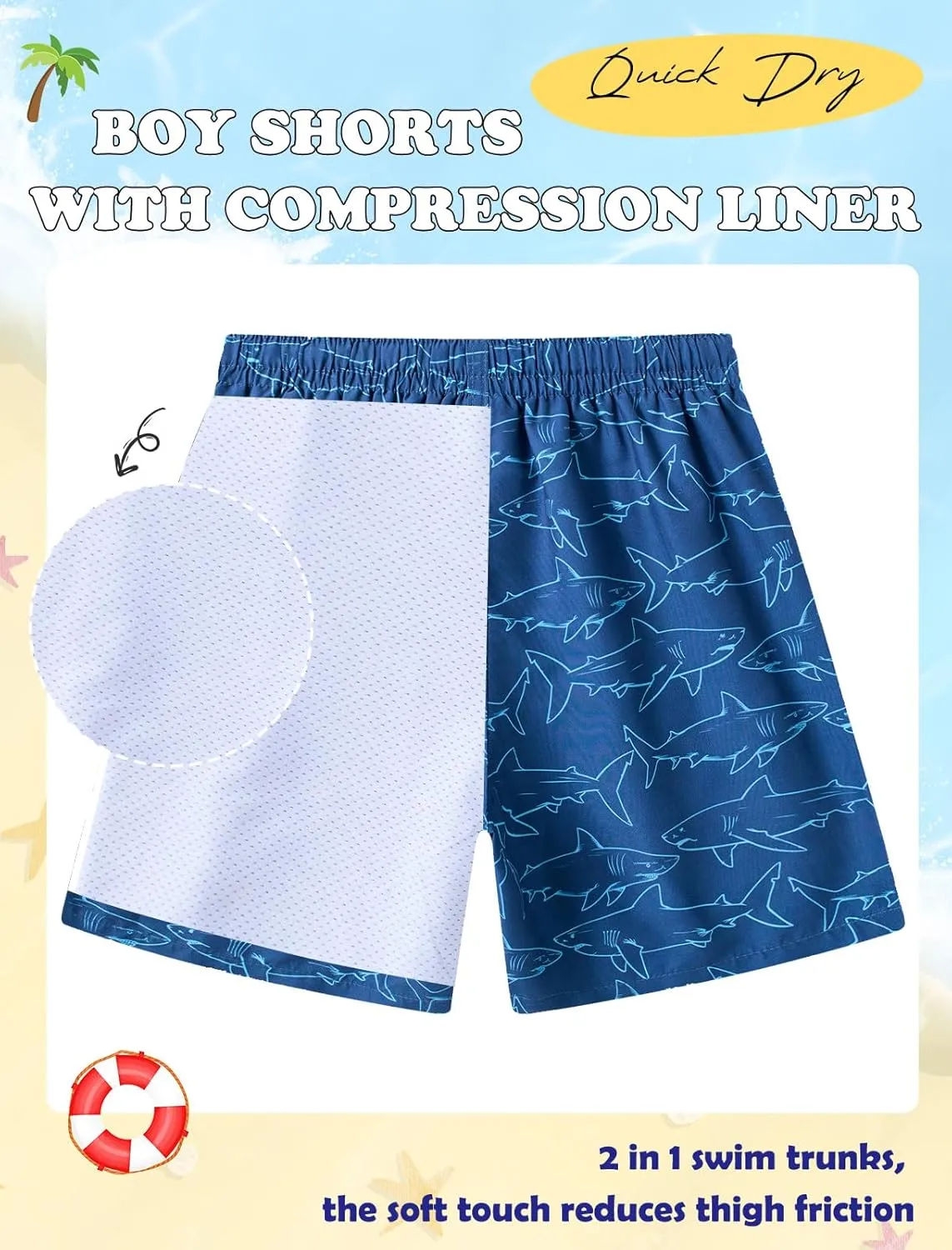 Boys Swim Trunks with Compression Liner Swimming Shorts Quick Dry Bathing Suit for 7-20 Years