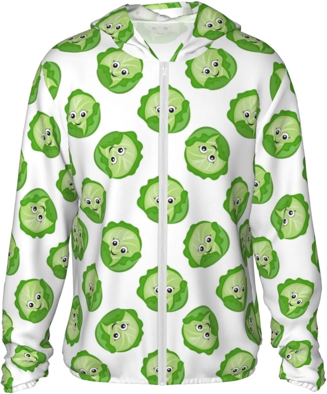 Bright Cabbage Cute Eyes Funny Sun Protection Zip Up Hoodie Lightweight Jacket, Long Sleeve Sun Shirt for Women Men