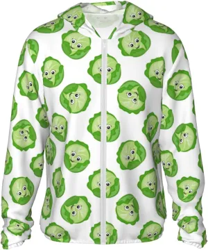 Bright Cabbage Cute Eyes Funny Sun Protection Zip Up Hoodie Lightweight Jacket, Long Sleeve Sun Shirt for Women Men