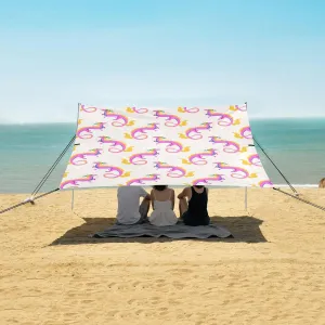 Bright Pink Dragons Beach Canopy Tent Anti-UV & Wind Resistant, Camping Sun Shelter Easy Setup Portable,Outdoor Shade Tents with Sandbags,Sand Shovels,Ground Pegs & Stability Poles