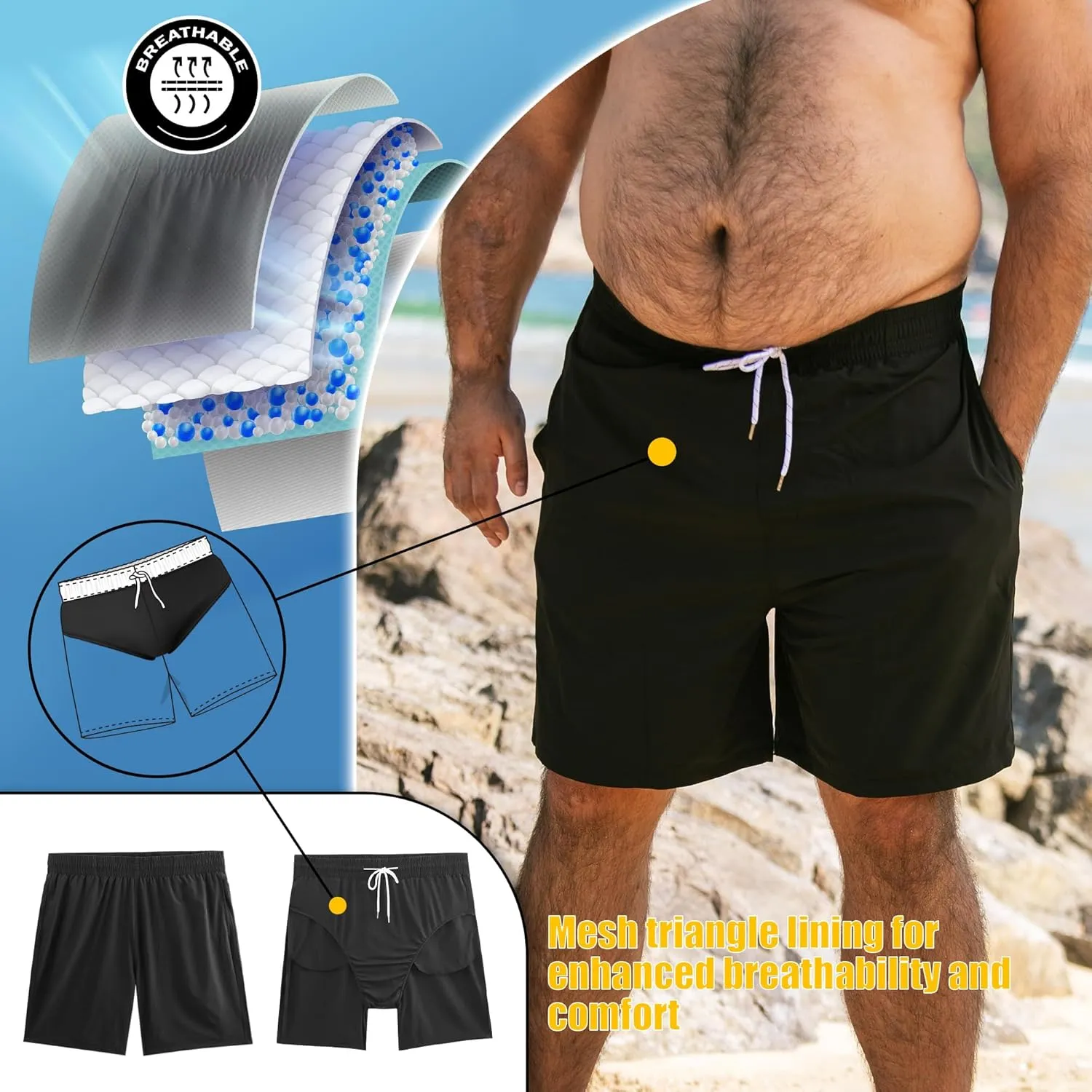 BRISIRA Big and Tall Swim Trunks for Men Bathing Suit with Mesh Lining Quick Dry Board Shorts Beach Swimsuit Pocket