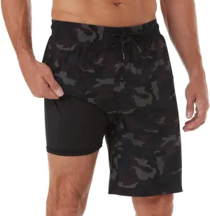 BRISIRA Mens Swim Trunks 9 Inch Inseam Board Shorts with Compression Liner Swimsuit Bathing Suit Quick Dry Cargo Pocket