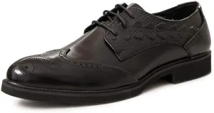 Brogue Carving Oxfords for Men Formal Business Shoes Lace up Genuine Leather Block Heel Solid Color Stitched Embossed Perforated Fashion (Color : Black, Size : 7.5 M US)