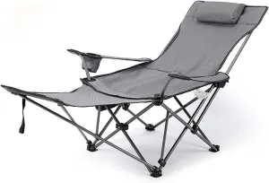 BTZHY Recliner Chair,Lounge Chairs, Chair Portable Folding Chair Outdoor Lawn Chair with Cup Holders and Lower Mesh Side Pocket for Outdoor, Camp, Picnic, Hiking,Gray