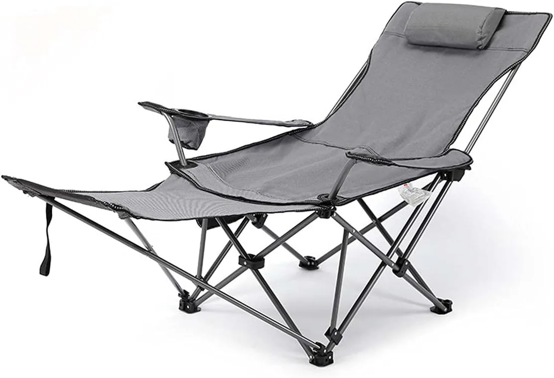 BTZHY Recliner Chair,Lounge Chairs, Chair Portable Folding Chair Outdoor Lawn Chair with Cup Holders and Lower Mesh Side Pocket for Outdoor, Camp, Picnic, Hiking,Gray