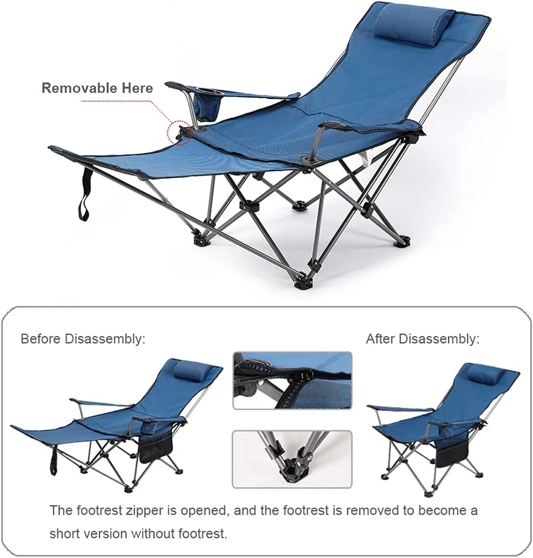 BTZHY Recliner Chair,Lounge Chairs, Chair Portable Folding Chair Outdoor Lawn Chair with Cup Holders and Lower Mesh Side Pocket for Outdoor, Camp, Picnic, Hiking,Gray