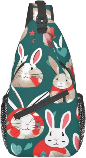 Bunny Rabbits Crossbody Bags Sling Backpackï¼ŒMultipurpose Cross body Shoulder Bag for Men and Women Chest Bag Travel Hiking Daypack