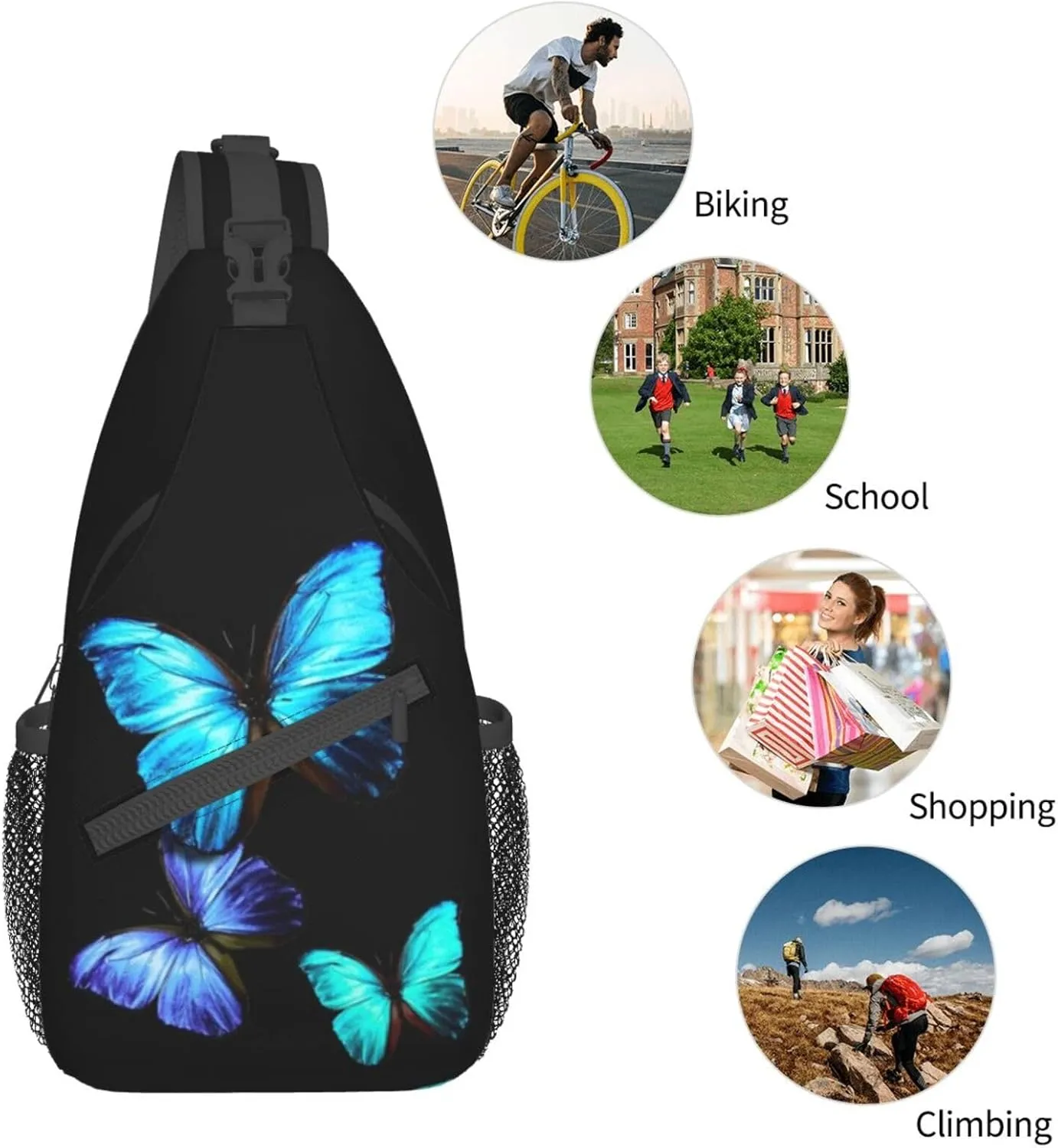 Butterfly Crossbody Bag Women Shoulder Bag Backpack Cute Sling Bag Chest Casual Daypack for Outdoor