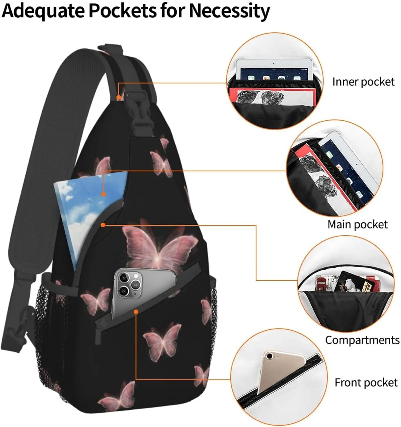 Butterfly Crossbody Bag Women Shoulder Bag Backpack Cute Sling Bag Chest Casual Daypack for Outdoor