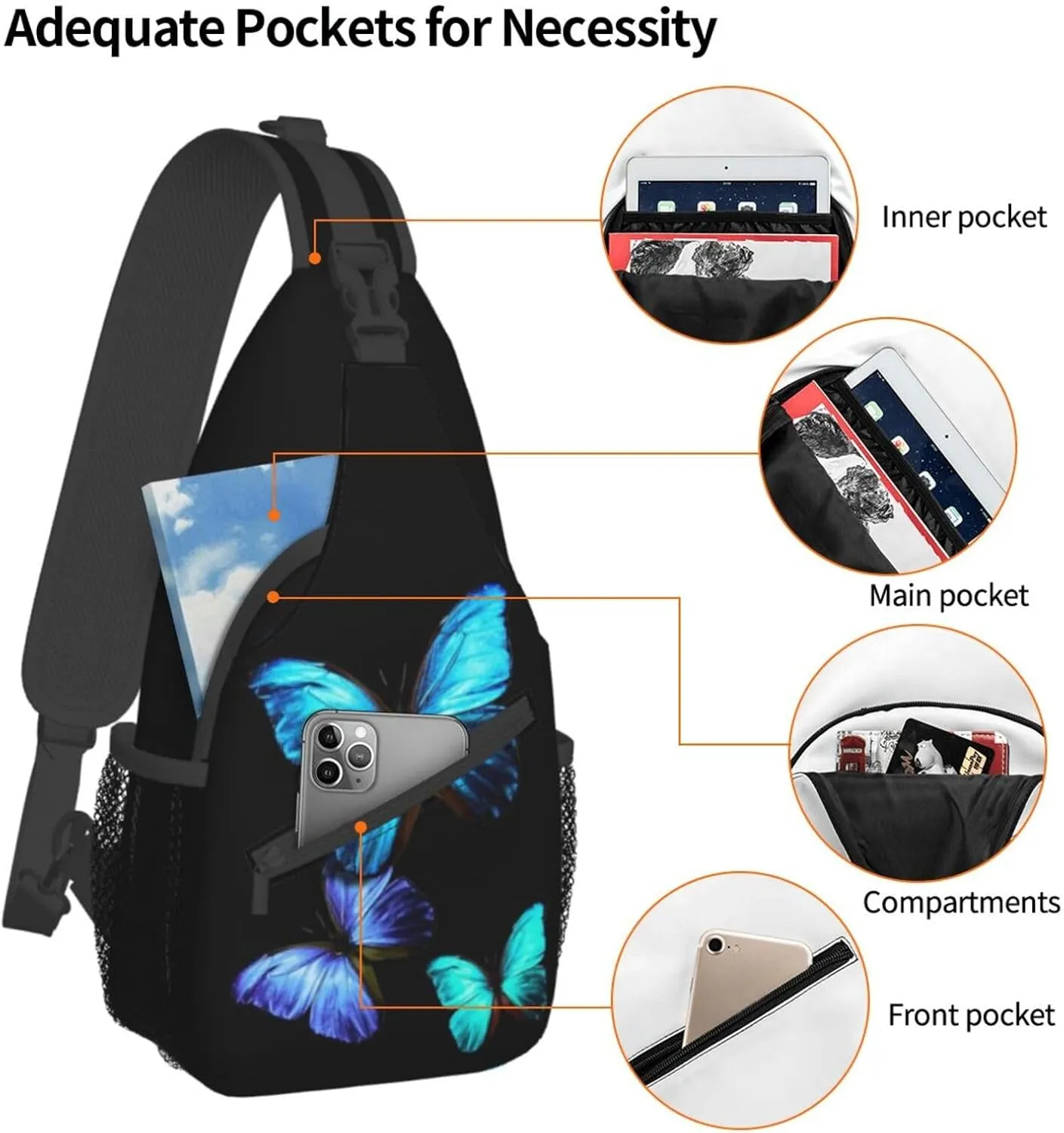 Butterfly Crossbody Bag Women Shoulder Bag Backpack Cute Sling Bag Chest Casual Daypack for Outdoor