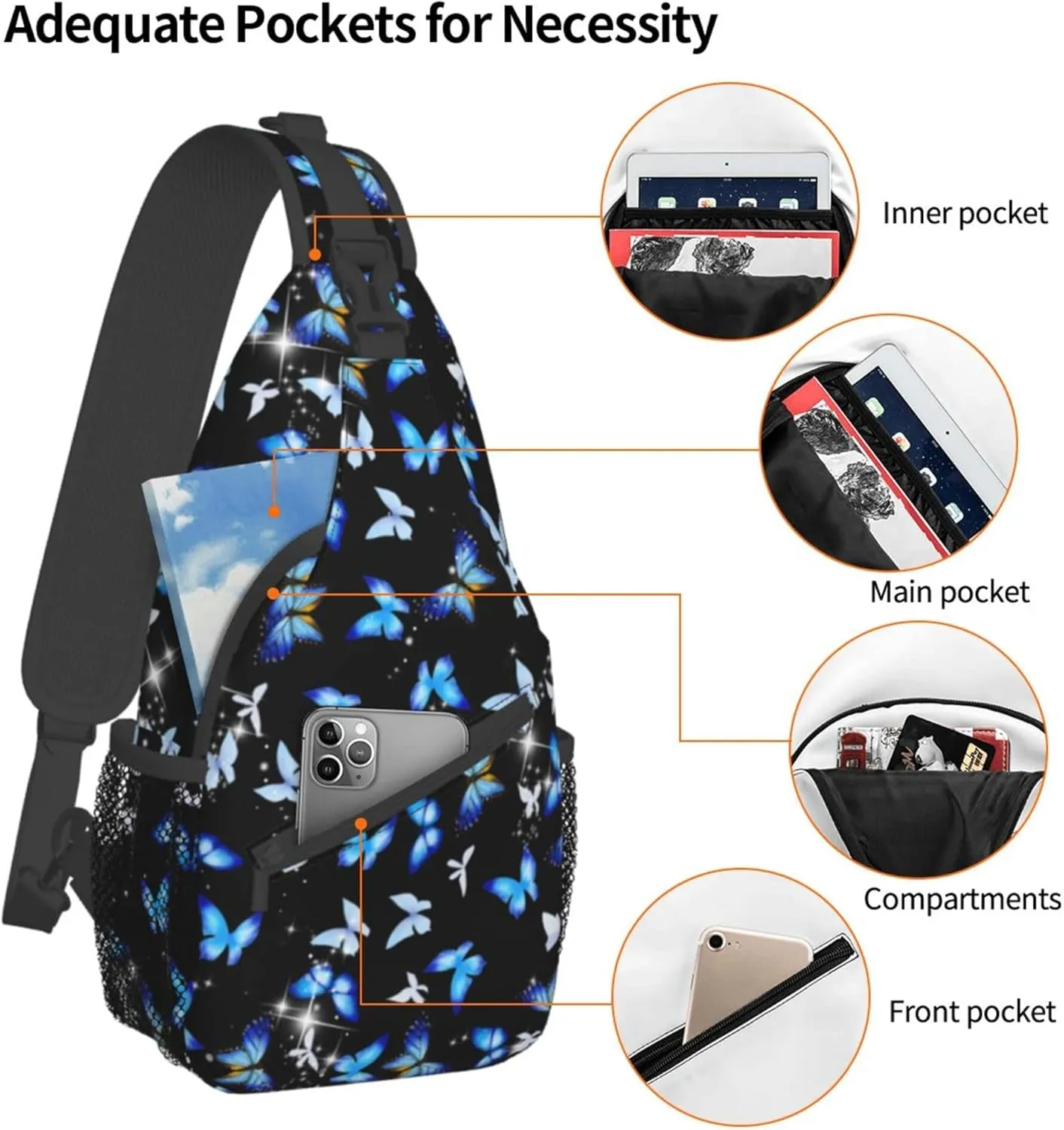 Butterfly Sling Bag for Women,Crossbody Bag Men Multi Pockets Sling Backpack Shoulder Chest Bag for Travel Hiking Gym anti theft