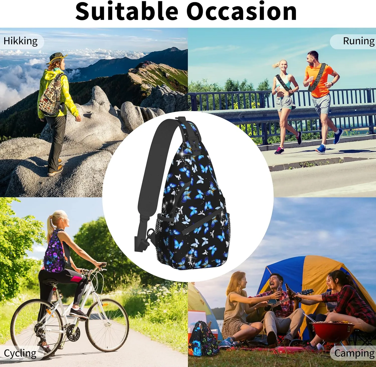 Butterfly Sling Bag for Women,Crossbody Bag Men Multi Pockets Sling Backpack Shoulder Chest Bag for Travel Hiking Gym anti theft