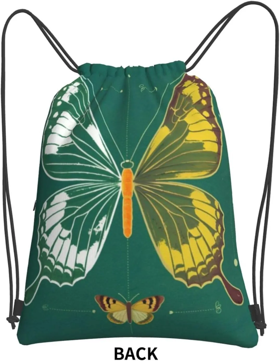 Butterfly Specimen Backpack Bag Draw String Sport Bag Beach Travel Sackpack with Zipper Pocket Lightweight, Black