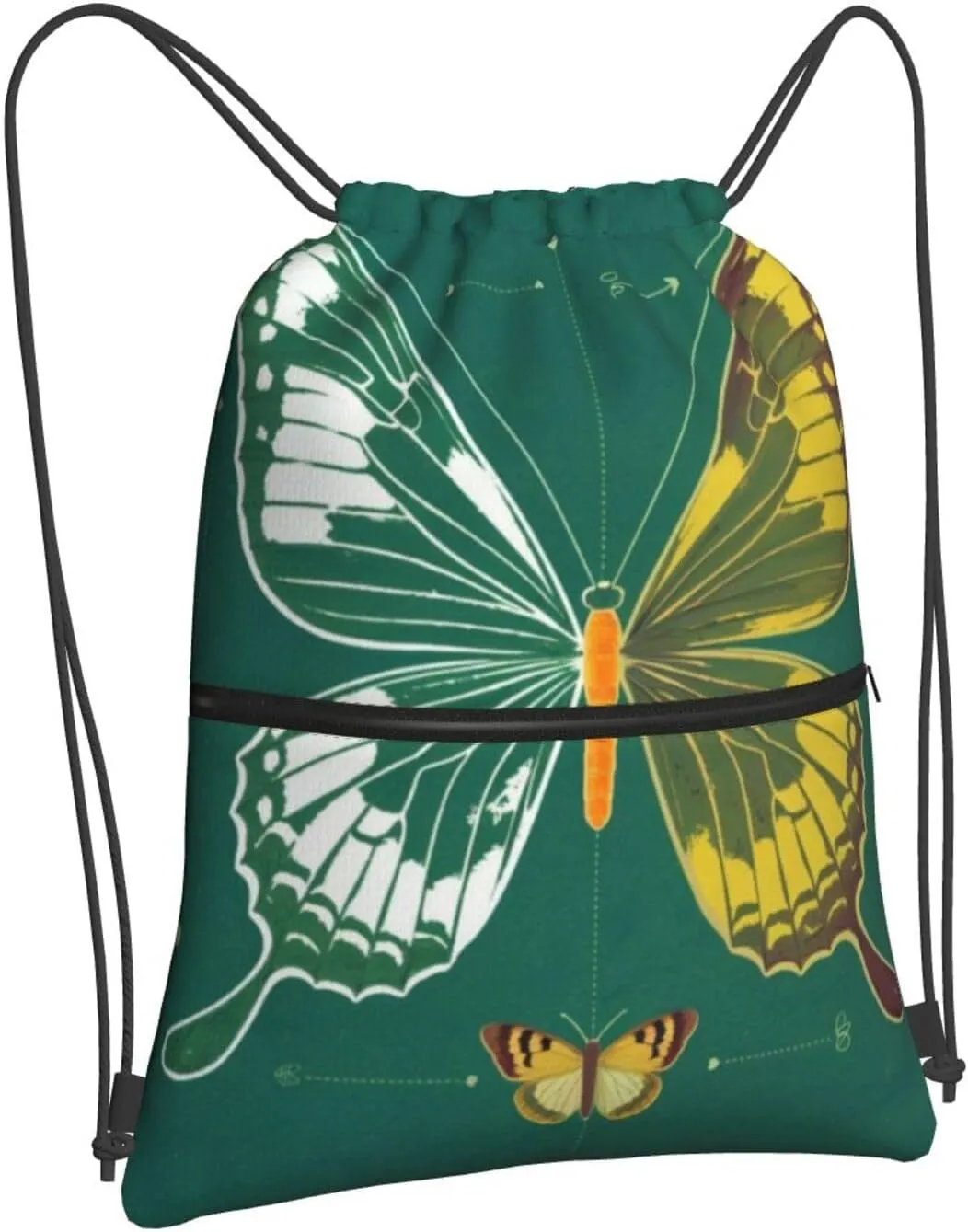 Butterfly Specimen Backpack Bag Draw String Sport Bag Beach Travel Sackpack with Zipper Pocket Lightweight, Black