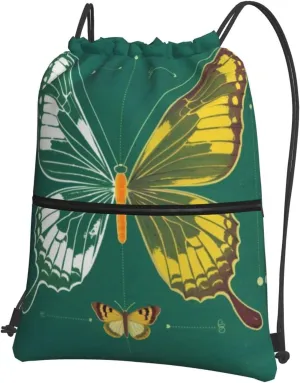 Butterfly Specimen Backpack Bag Draw String Sport Bag Beach Travel Sackpack with Zipper Pocket Lightweight, Black
