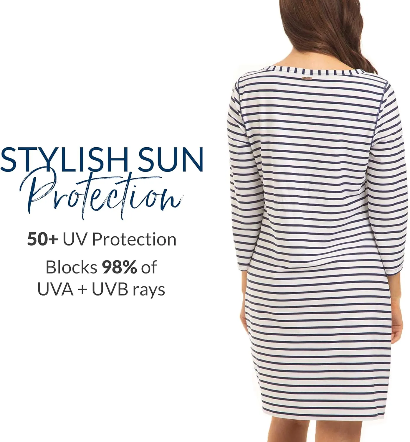 Cabana Life Shift Dress, UPF 50  Sun Protection Casual Dress, Boat Neckline, Quarter Sleeve, Womens Fashion
